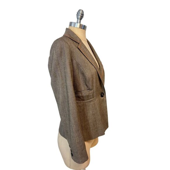 Milly  New York Brown Herringbone Blazer With Orange Stitching Size 4 - Picture 2 of 5